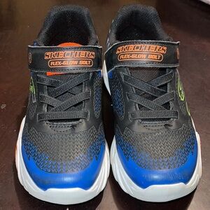 Skechers Boys S-Lights Flex-Glow Bolt Light-Up Sneakers - Black/Blue - Size 1